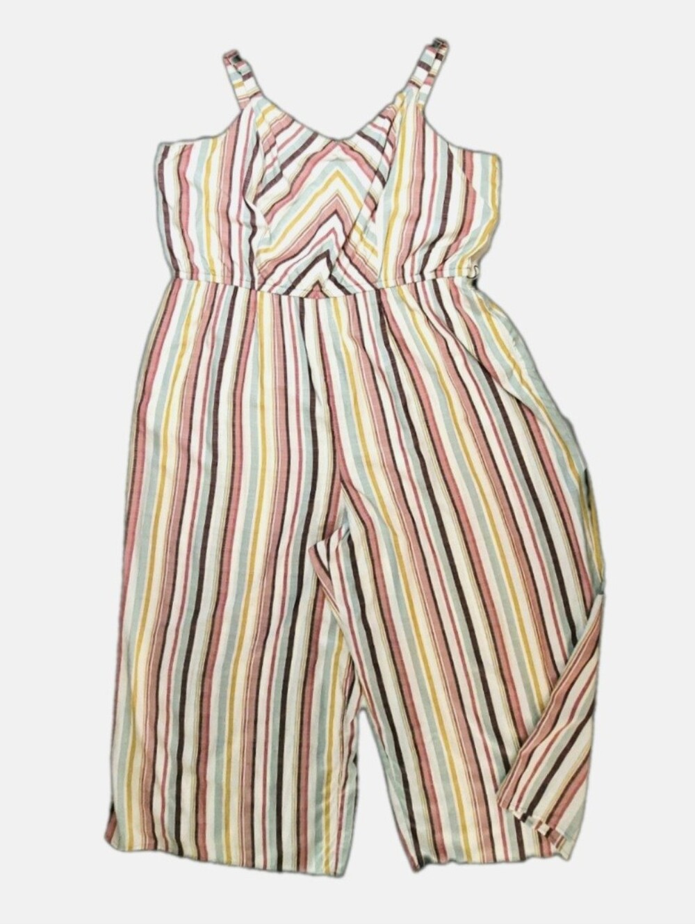 Lane Bryant Striped Sleeveless Jumpsuit in Pink, Yellow, White and Brown